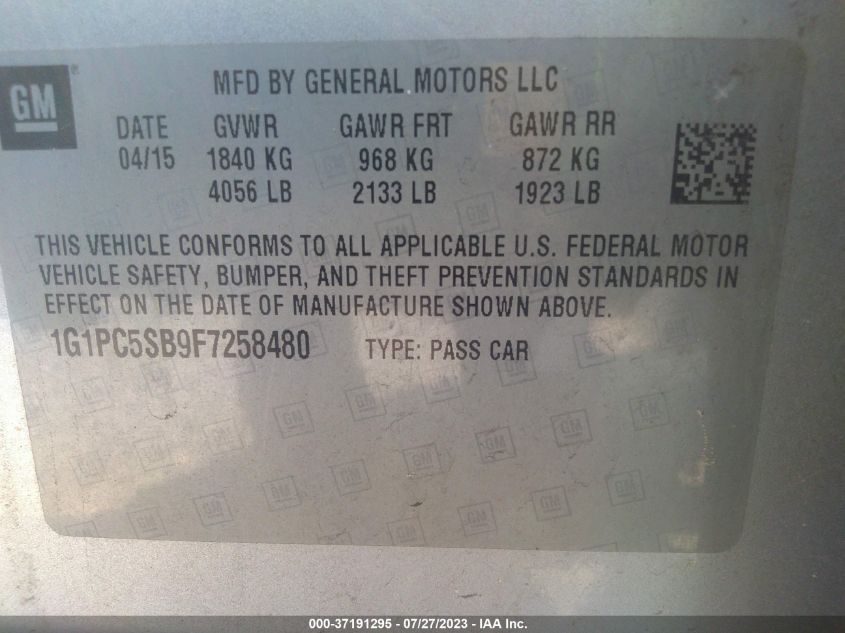 2015 CHEVROLET CRUZE LT - 1G1PC5SB9F7258480