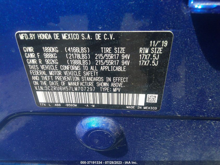 2020 HONDA HR-V EX - 3CZRU6H57LM707297