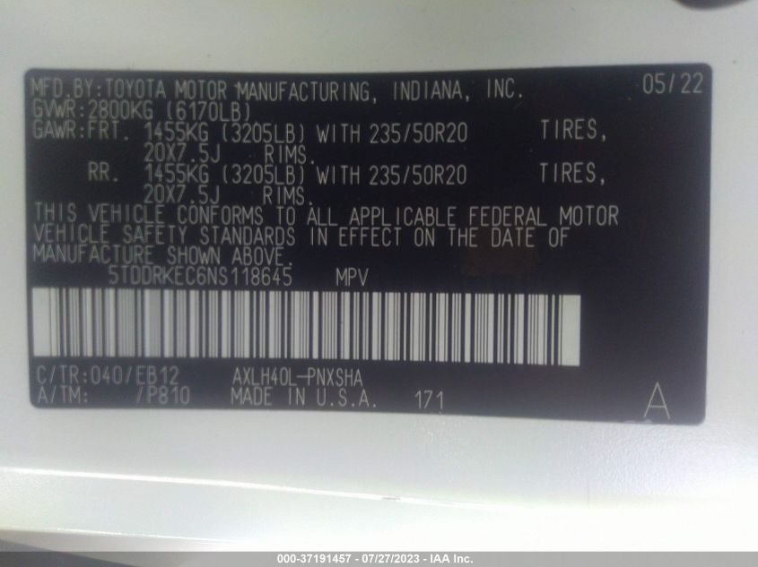 2022 TOYOTA SIENNA XSE - 5TDDRKEC6NS118645