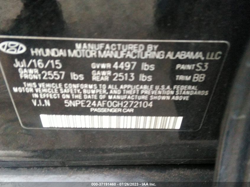 2016 HYUNDAI SONATA SE - 5NPE24AF0GH272104