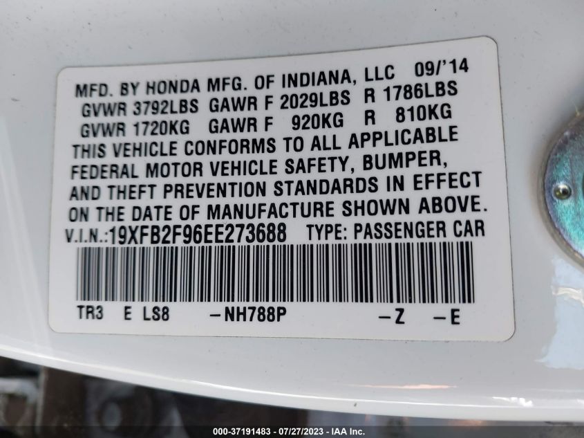 2014 HONDA CIVIC SEDAN EX-L - 19XFB2F96EE273688