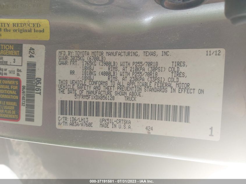 2013 TOYOTA TUNDRA 2WD TRUCK 5TFRM5F1XDX056128