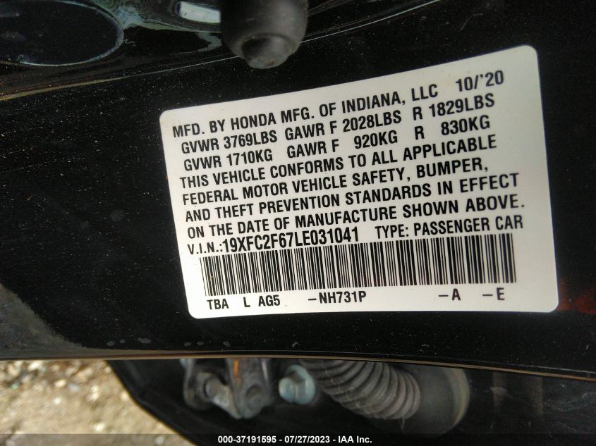 2020 HONDA CIVIC SEDAN LX - 19XFC2F67LE031041