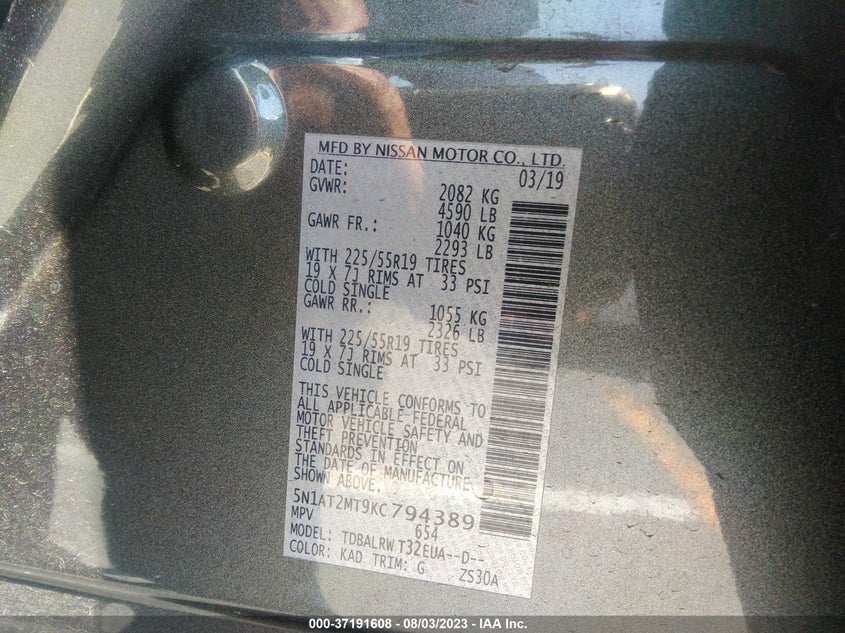 VIN 5N1AT2MT9KC794389 2019 NISSAN ROGUE SL