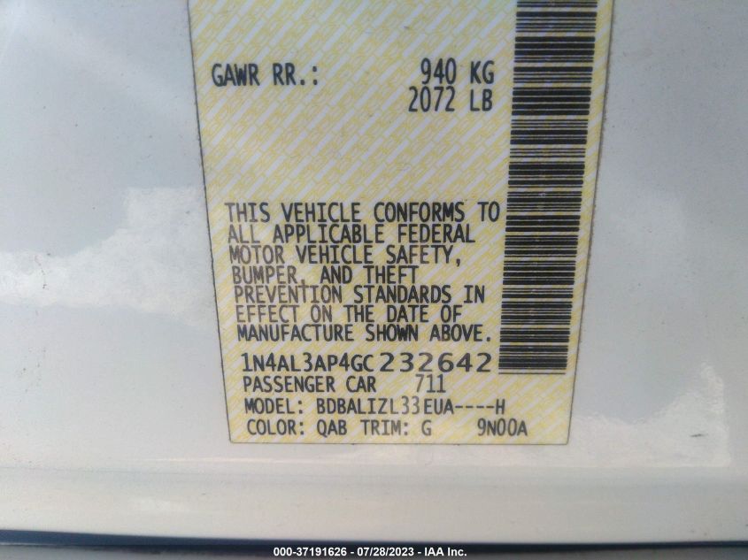 2016 NISSAN ALTIMA 2.5 SV - 1N4AL3AP4GC232642