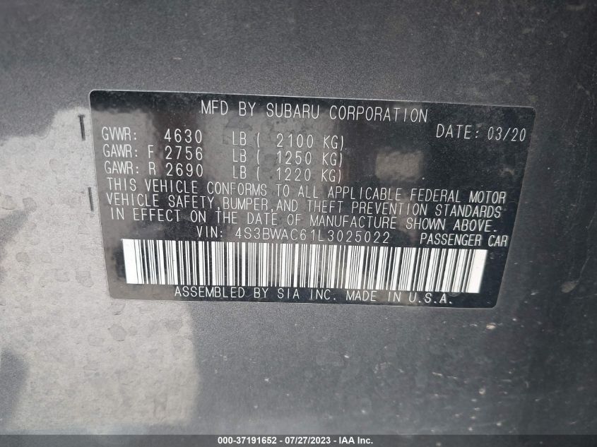 4S3BWAC61L3025022 Subaru Legacy PREMIUM 8