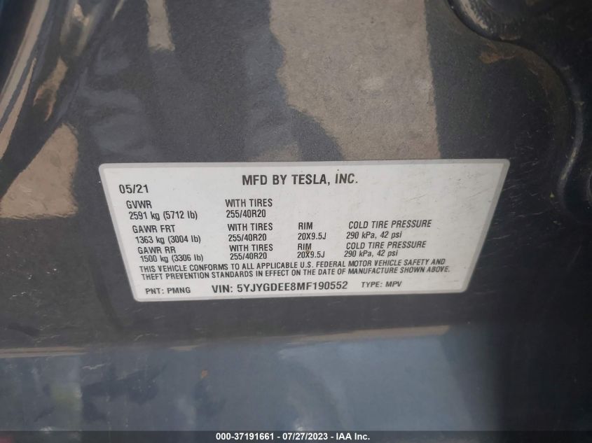 2021 TESLA MODEL Y LONG RANGE - 5YJYGDEE8MF190552