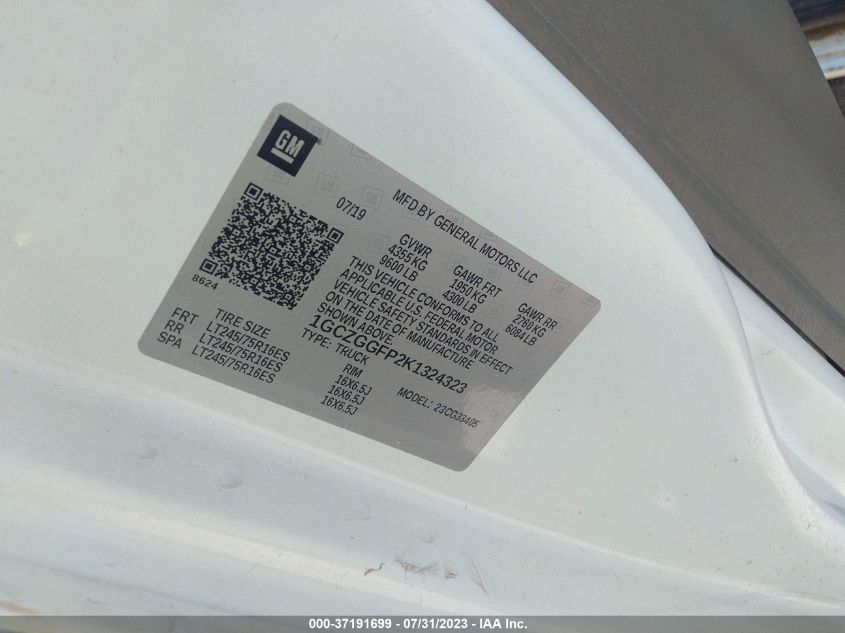2019 CHEVROLET EXPRESS CARGO VAN - 1GCZGGFP2K1324323