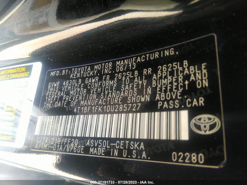 2013 TOYOTA CAMRY L/LE/SE/XLE - 4T1BF1FK1DU285727
