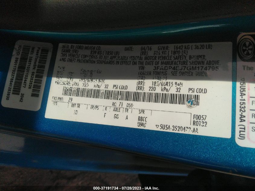 2016 FORD FIESTA SE - 3FADP4EJ7GM174795