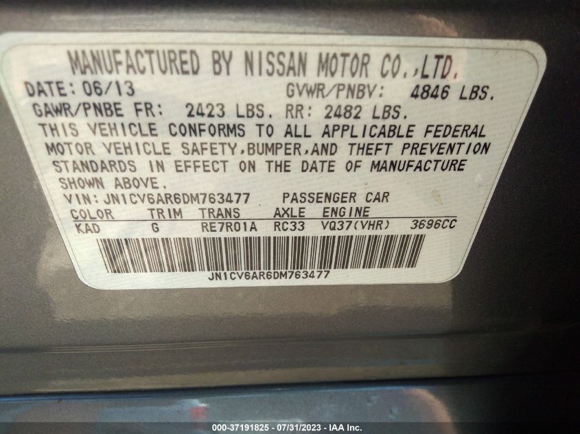 2013 INFINITI G37 SEDAN X - JN1CV6AR6DM763477