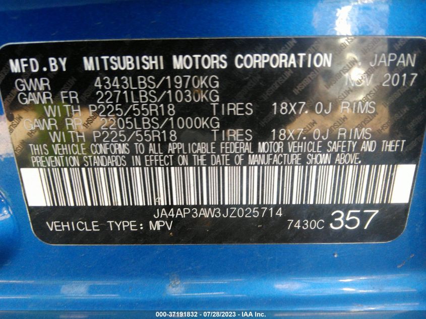 2018 MITSUBISHI OUTLANDER SPORT SE 2.4 - JA4AP3AW3JZ025714