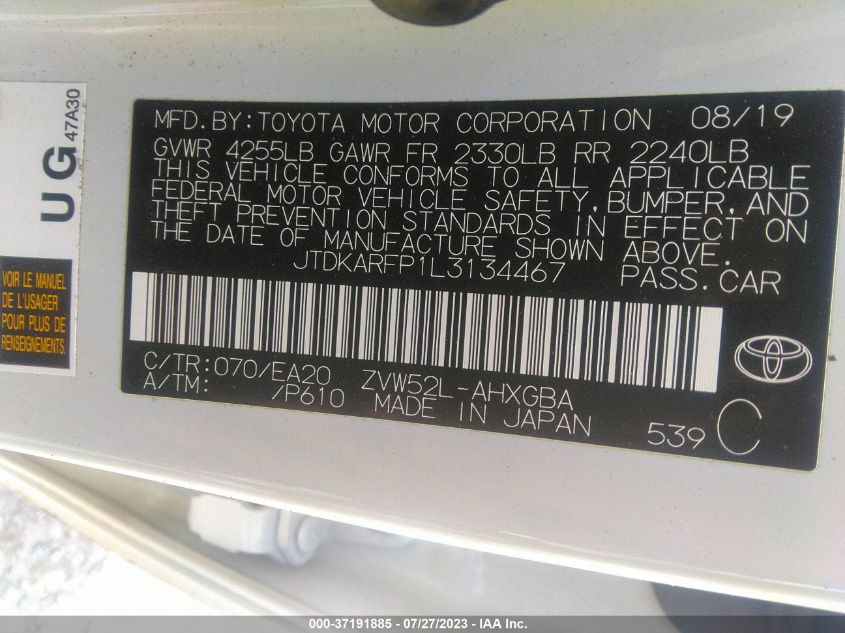 2020 TOYOTA PRIUS PRIME LE/XLE/LIMITED - JTDKARFP1L3134467
