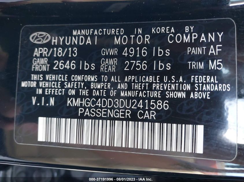 2013 HYUNDAI GENESIS 3.8L - KMHGC4DD3DU241586