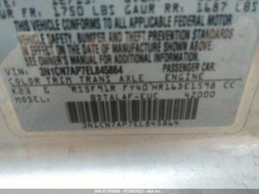 2014 NISSAN VERSA S - 3N1CN7AP7EL845864