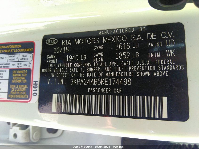 2019 KIA RIO S - 3KPA24AB5KE174498
