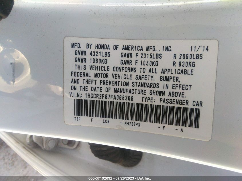 2015 HONDA ACCORD SEDAN EX-L - 1HGCR2F87FA066268