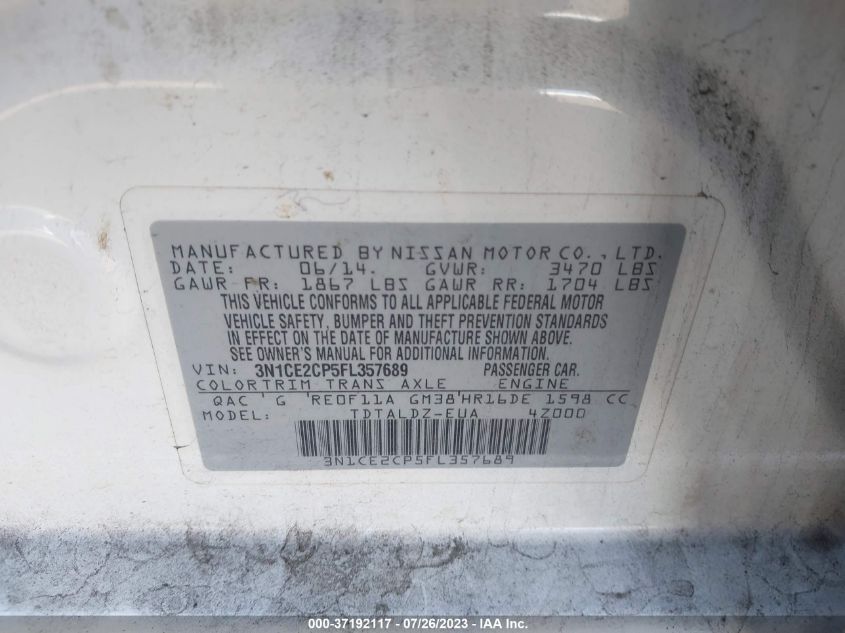 2015 NISSAN VERSA NOTE S/S PLUS/SV/SR/SL - 3N1CE2CP5FL357689