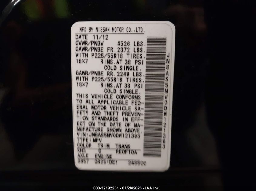 2013 NISSAN ROGUE SL - JN8AS5MV0DW121393
