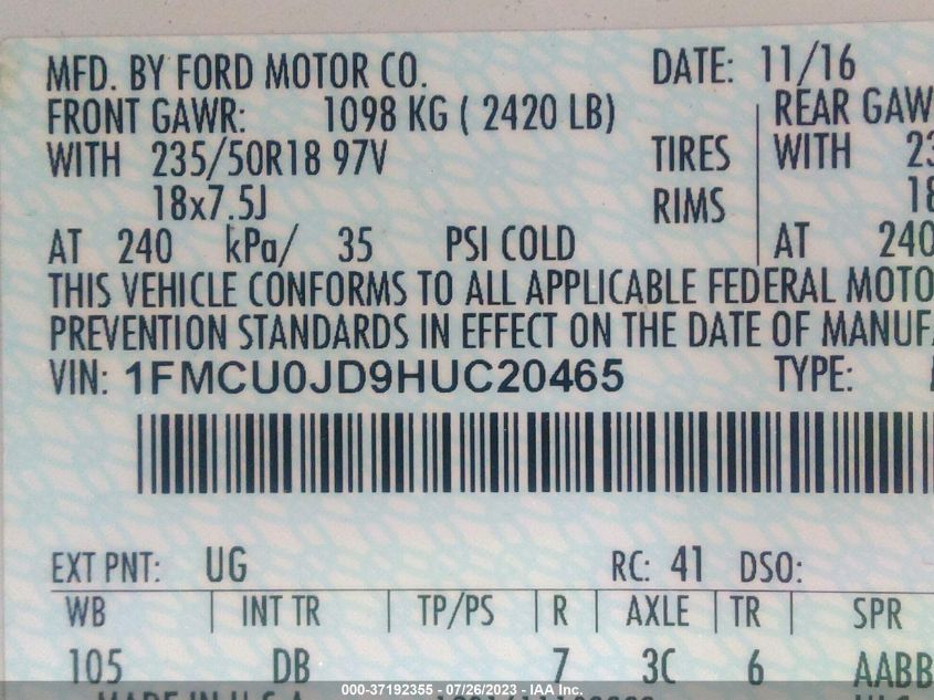 2017 FORD ESCAPE TITANIUM - 1FMCU0JD9HUC20465