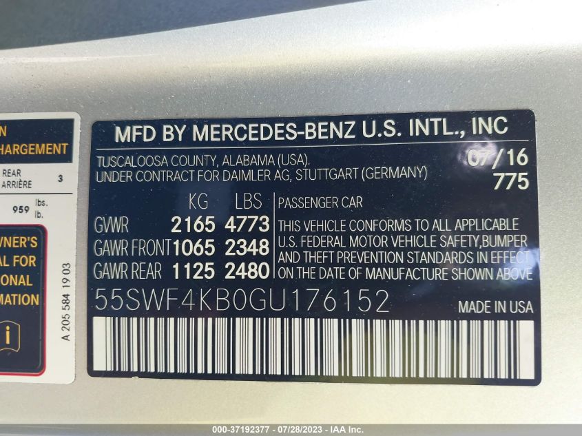 2016 MERCEDES-BENZ C-CLASS C 300 - 55SWF4KB0GU176152