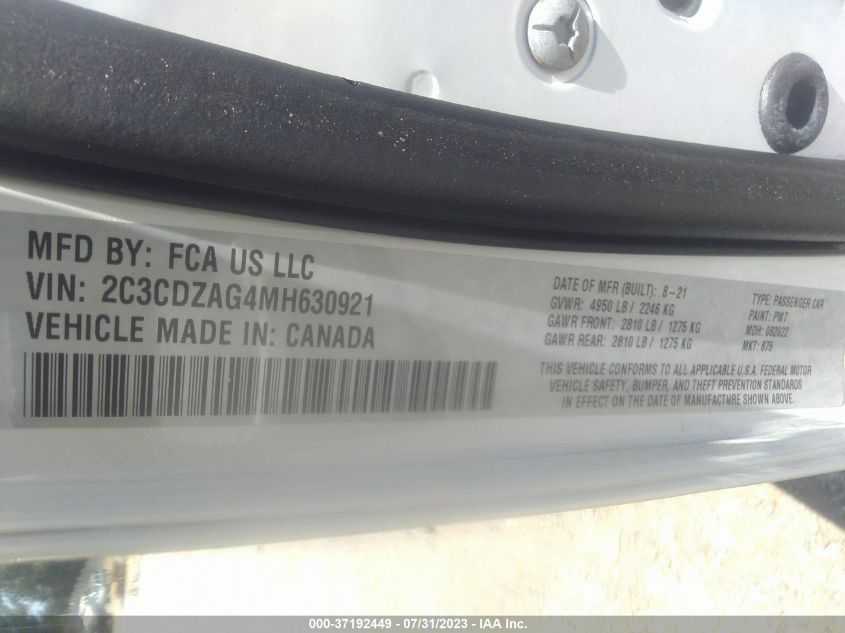 2021 DODGE CHALLENGER SXT - 2C3CDZAG4MH630921
