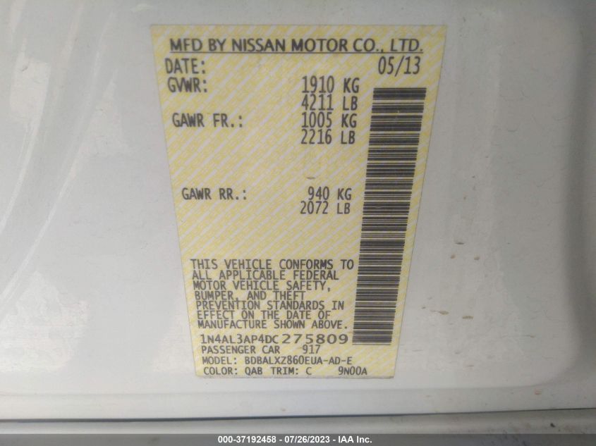 2013 NISSAN ALTIMA 2.5 SL - 1N4AL3AP4DC275809