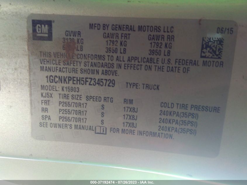2015 CHEVROLET SILVERADO 1500 WORK TRUCK - 1GCNKPEH5FZ345729