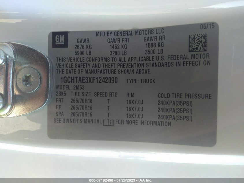 2015 CHEVROLET COLORADO 4WD WT - 1GCHTAE3XF1242090