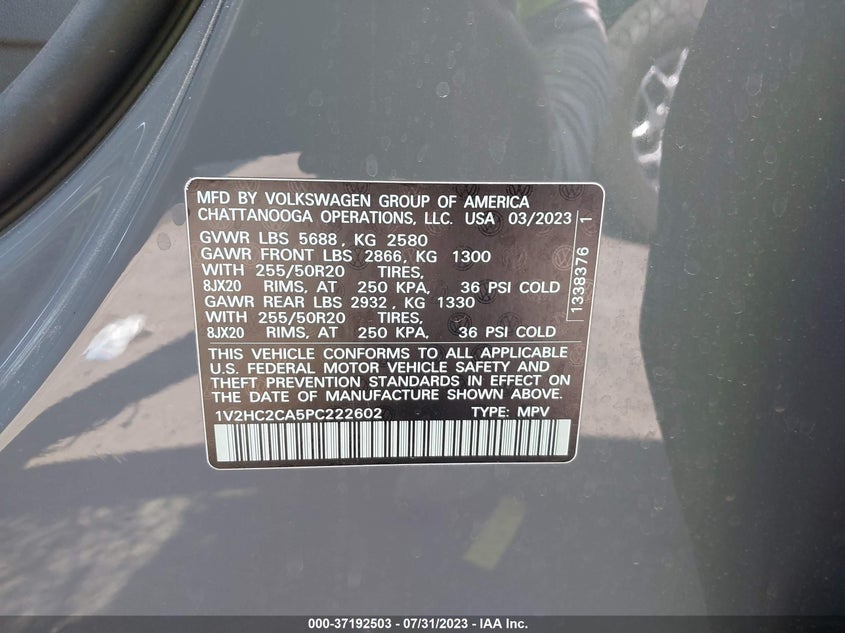 VIN 1V2HC2CA5PC222602 2023 VOLKSWAGEN ATLAS CROSS SPORT 2.0T SE W/TECHNOLOGY