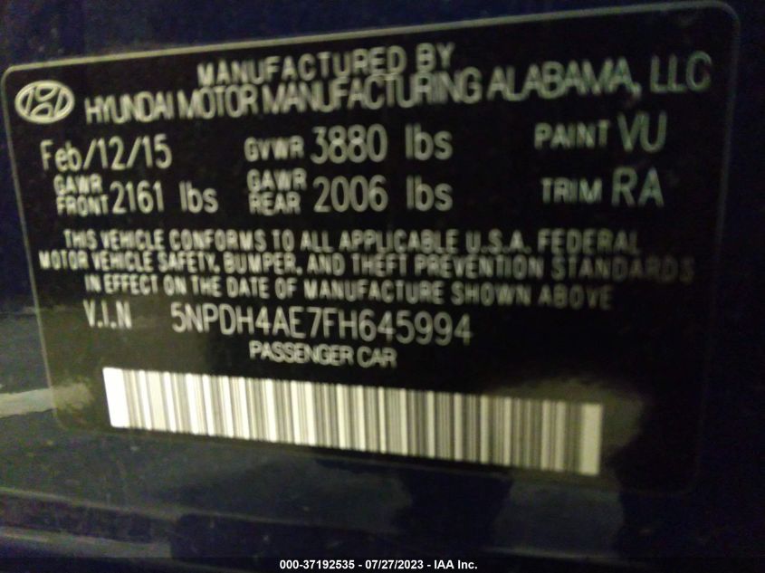2015 HYUNDAI ELANTRA SE - 5NPDH4AE7FH645994
