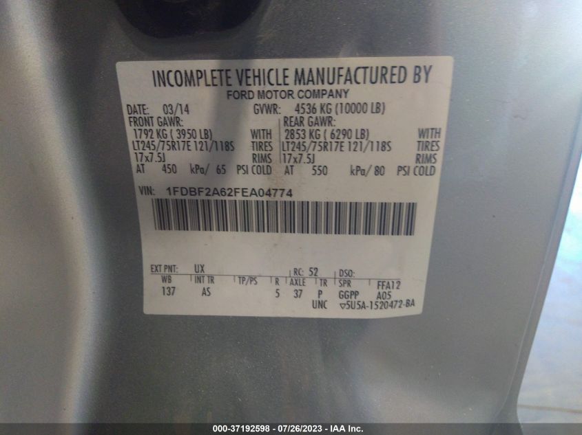 2015 FORD SUPER DUTY F-250 SRW XL/XLT - 1FDBF2A62FEA04774