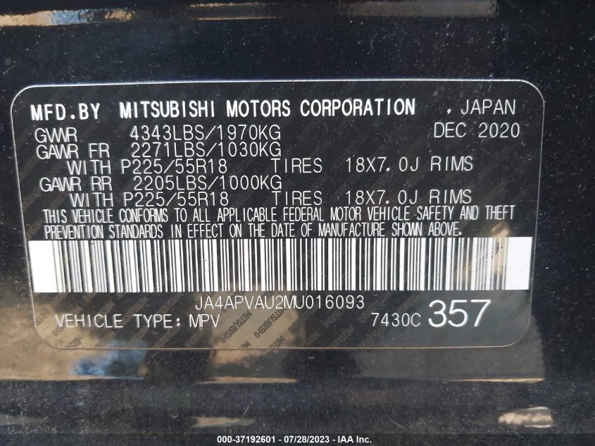 2021 MITSUBISHI OUTLANDER SPORT SE - JA4APVAU2MU016093