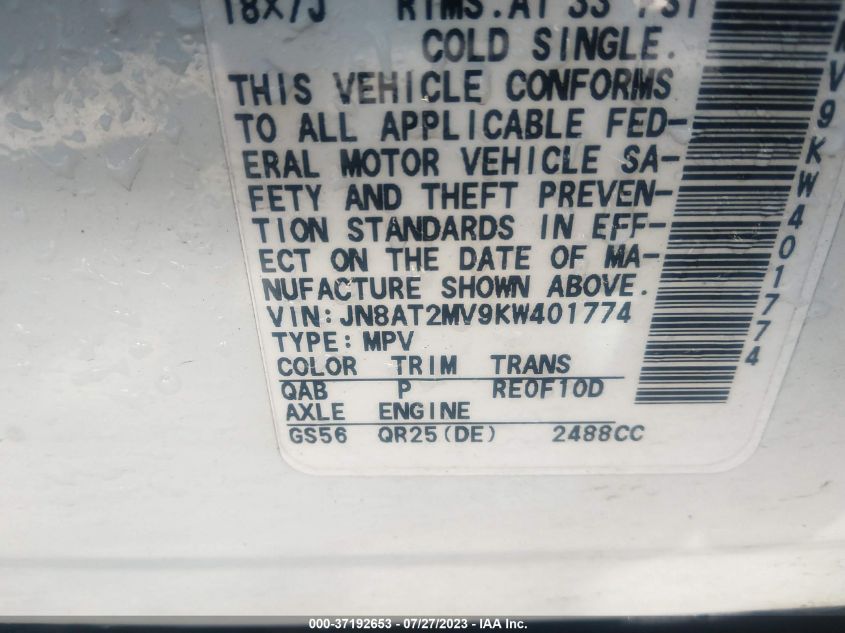 2019 NISSAN ROGUE SV - JN8AT2MV9KW401774