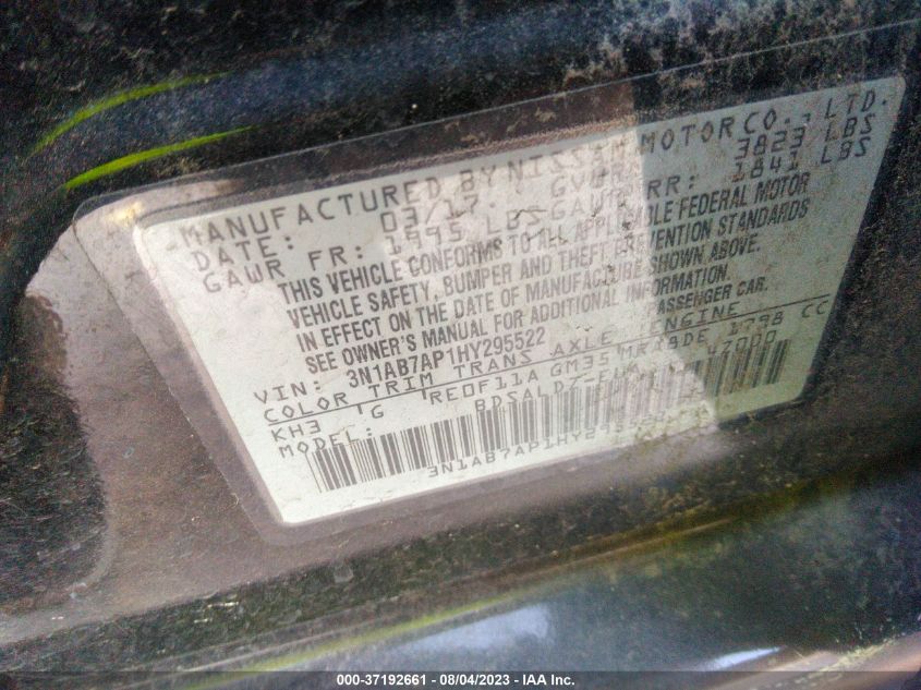 2017 NISSAN SENTRA S/SV/SR/SL - 3N1AB7AP1HY295522