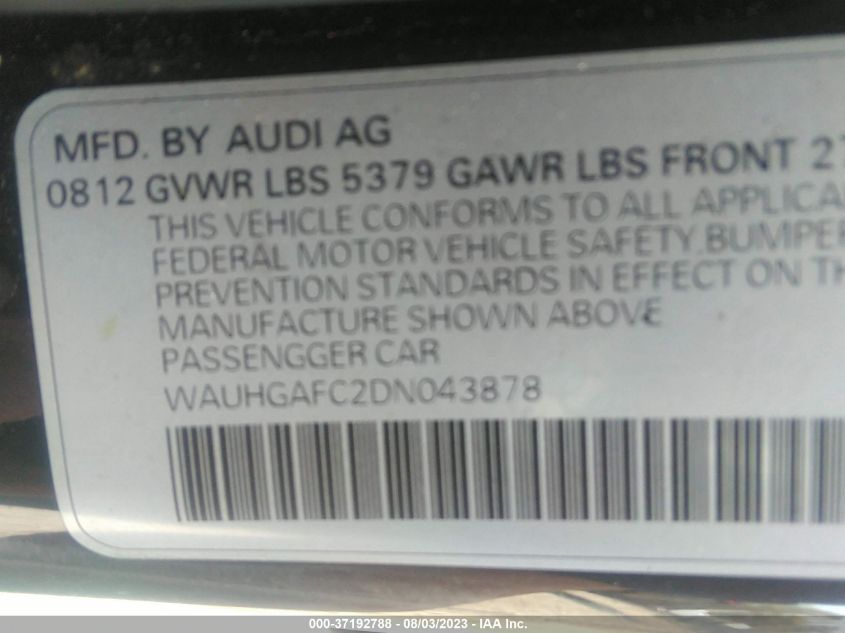 2013 AUDI A6 PRESTIGE - WAUHGAFC2DN043878