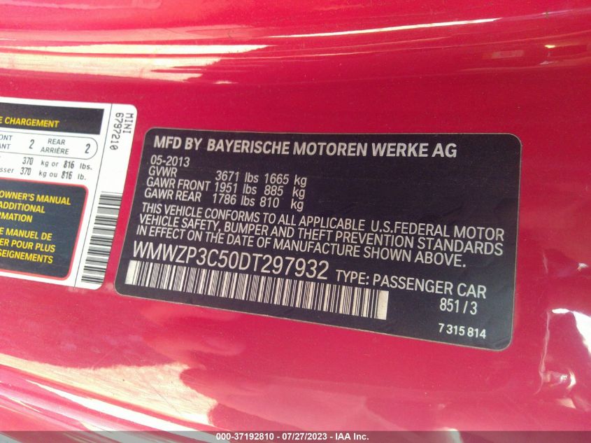 2013 MINI COOPER CONVERTIBLE S - WMWZP3C50DT297932