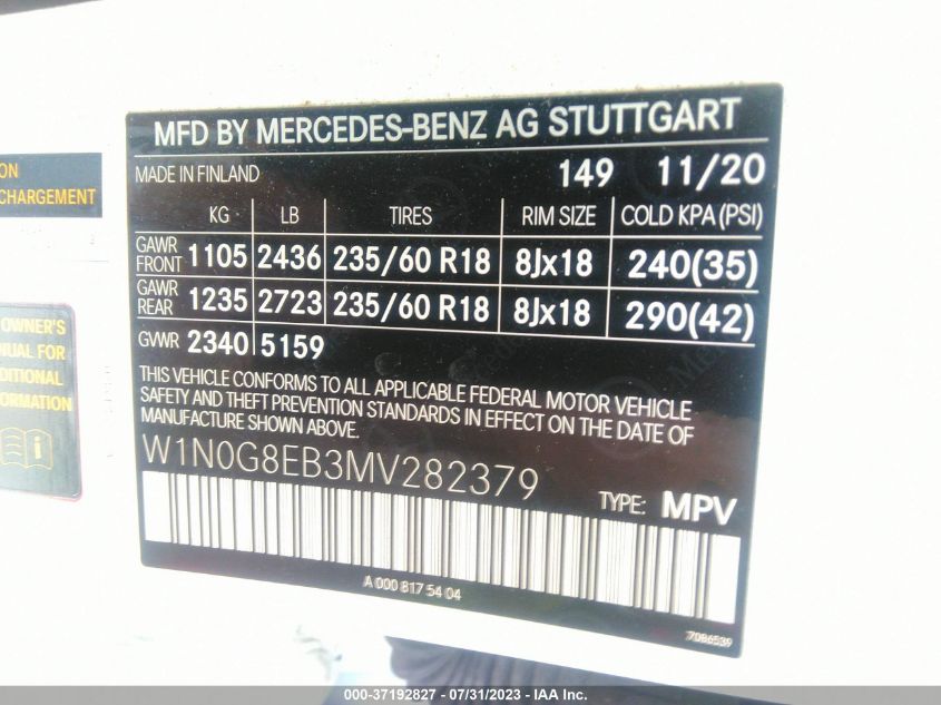 2021 MERCEDES-BENZ GLC GLC 300 - W1N0G8EB3MV282379