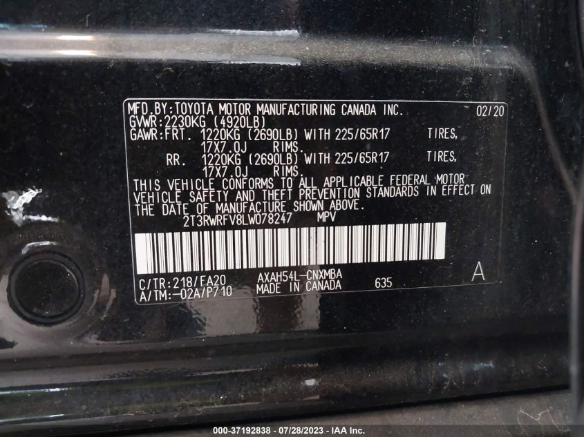 2T3RWRFV8LW078247 Toyota RAV4 HYBRID XLE 9