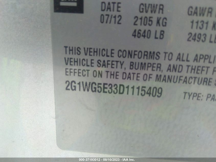 2013 CHEVROLET IMPALA LT - 2G1WG5E33D1115409