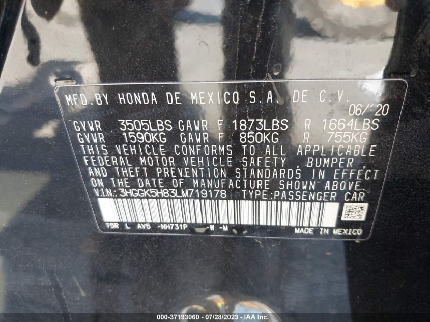 2020 HONDA FIT EX - 3HGGK5H83LM719178