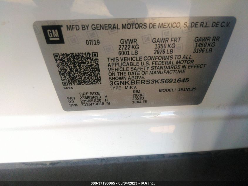 2019 CHEVROLET BLAZER RS - 3GNKBERS3KS691645