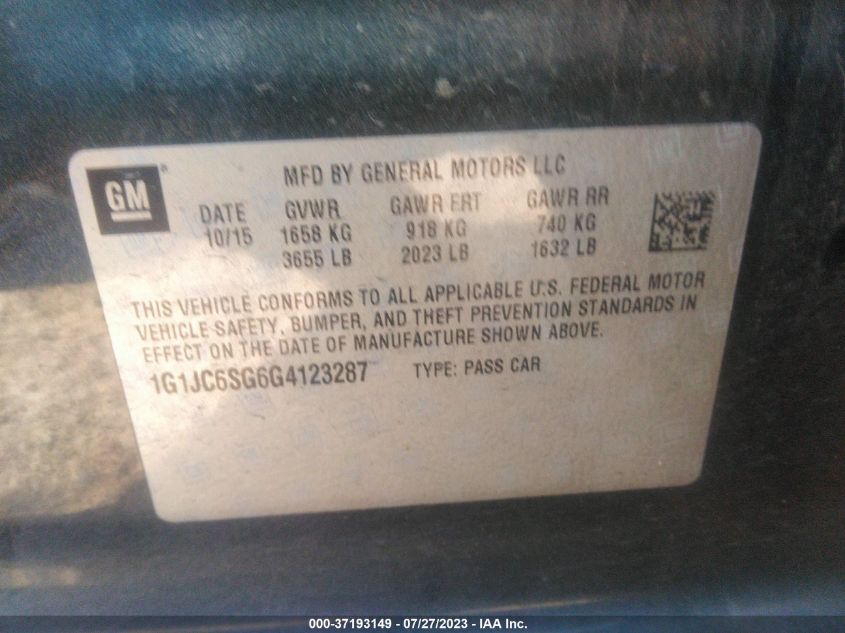 2016 CHEVROLET SONIC LT - 1G1JC6SG6G4123287