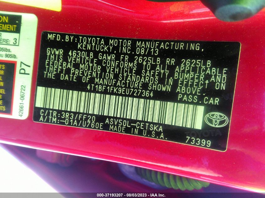 2014 TOYOTA CAMRY L/SE/LE/XLE - 4T1BF1FK9EU727364