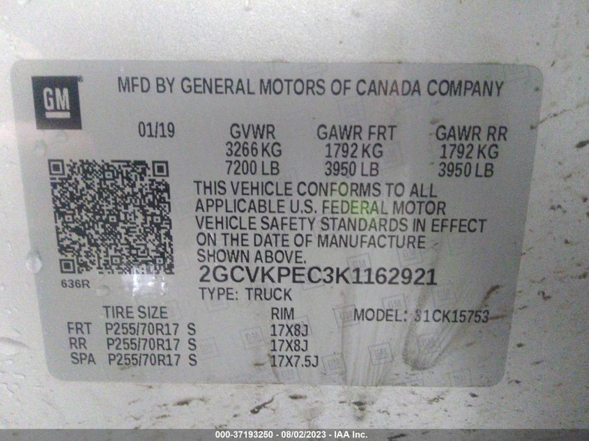 2019 CHEVROLET SILVERADO 1500 LD LT 2GCVKPEC3K1162921