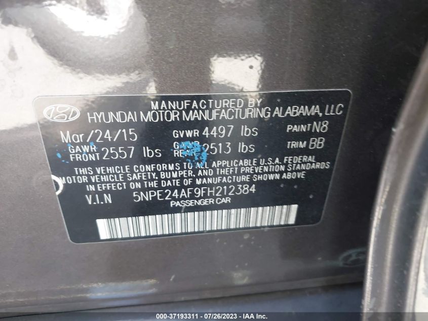 2015 HYUNDAI SONATA 2.4L SE - 5NPE24AF9FH212384