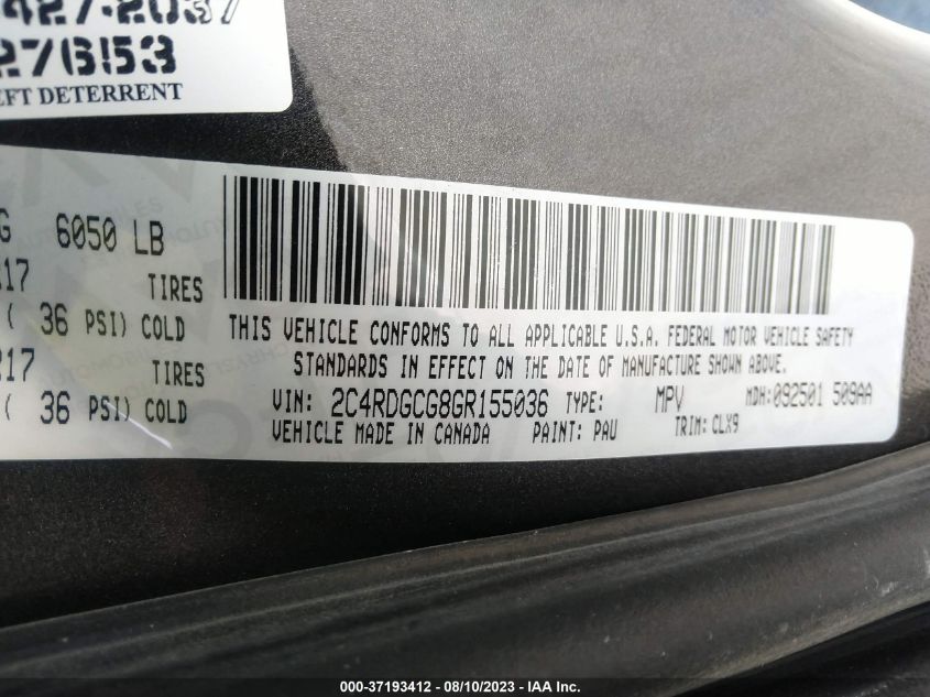 2016 DODGE GRAND CARAVAN SXT PLUS - 2C4RDGCG8GR155036