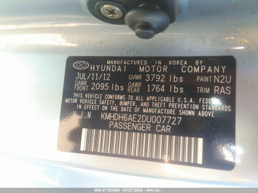 2013 HYUNDAI ELANTRA COUPE GS PZEV KMHDH6AE2DU007727