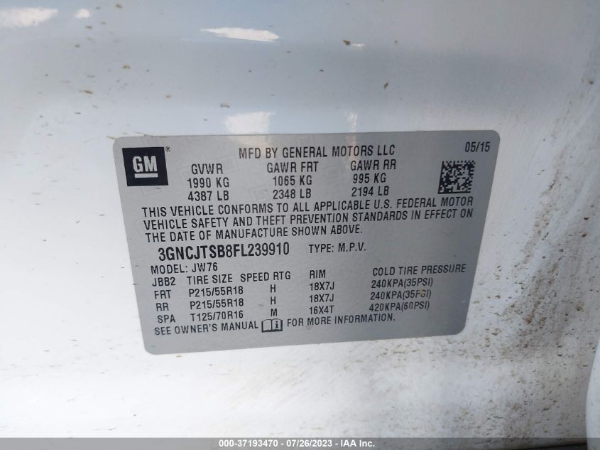 2015 CHEVROLET TRAX LTZ - 3GNCJTSB8FL239910