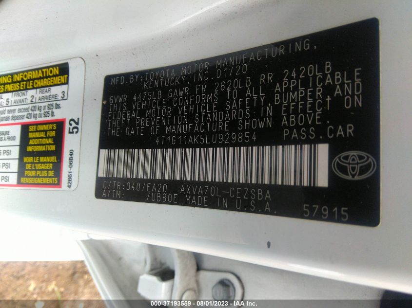 2020 TOYOTA CAMRY SE - 4T1G11AK5LU929854